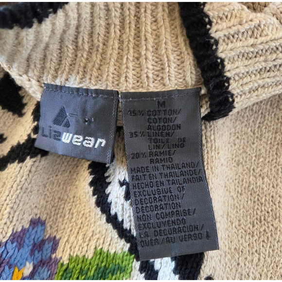 Vintage 90s Cottagecore Sweater Size M Floral Cotton Linen Blend Tan Coquette - Picture 5 of 7